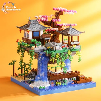 CAXIMSY Cherry Blossom Bonsai Tree House Building Block Sets 3320PCS Chinese Architecture of Peach Blossom Micro Mini Building Set Toy Gift for Kids Adults - style: Peach blossom pool
