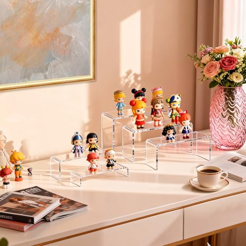 Large Acrylic Risers 7" L~9" L Riser Display Shelf Cupcake Stand Display Cabinet Clear Rectangular Display Stands Set (10, 5 Sizes) - size: 5 Sizes
