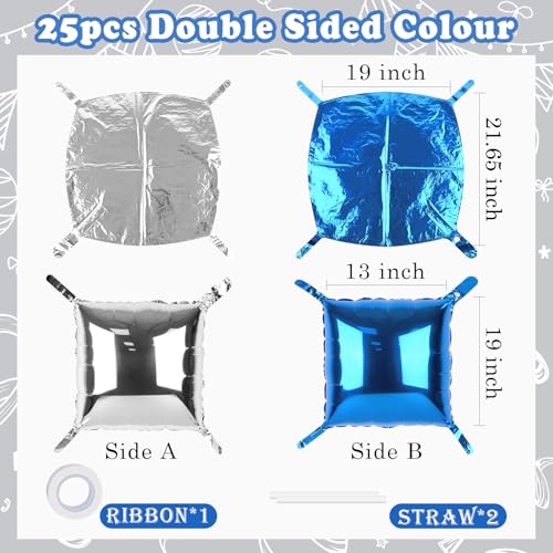 25PCS Silver Dark Blue Square Foil Balloon Wall Backdrop Double Sided Silver and Dark Blue Double ided Balloon Tunnel Kit for Birthday Party Graduation Wedding Gender Reveal Decorations - color: Silver+dark Blue