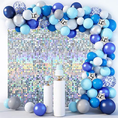 Iridescent Silver Shimmer Wall Backdrop,Shiny Sequins,48Pcs Sequins Backdrop Panels,Glitter Bling Photo Background for Birthday Party Wedding Engagement Anniversary Graduation (Each 1FT², Total 48FT²) - color: Iridescent Silver, size: 6 FT x 8 FT
