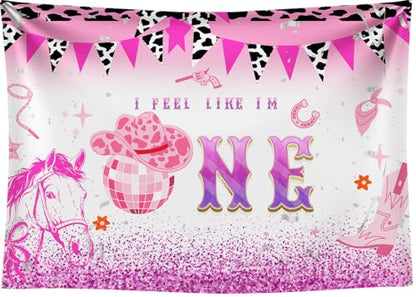 7x5Ft Disco Cowgirl 1st Birthday Backdrop Western Pink 1st Rodeo Birthday Photography Background Let's Go Girls Party Decorations Banner Photo Booth Props - color: Ice cream Backdrop 7