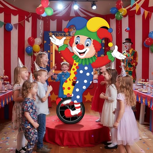 Colingmill Carnival Circus Party Decoration 3ft Circus Theme Birthday Party Supplies Clown Cardboard Cutout Standup Photo Booth Backdrop Props Life Size for Birthday Carnival Game Weddings Events - style: Clown