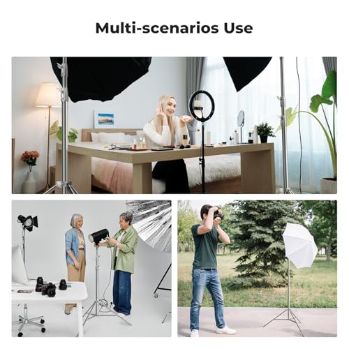 K&F CONCEPT 9.2ft/2.8m Stainless Steel Light Stand, Spring Cushioned Heavy Duty Photography Tripod Stand with 1/4” to 3/8” Universal Screw Adapter for Strobe,LED Video Light,Ring Light,Softbox