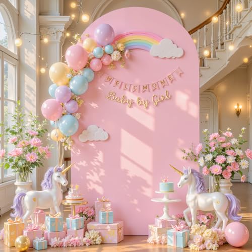 7.2FT Pink Arch Backdrop Cover Wedding Arch Covers Stretchy Backdrop Round Top Chiara Spandex Arch Cover for Party Birthday Ceremony Banquet Decoration - color: Pink, size: 7.2FT