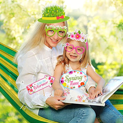 HOWAF 25 Pieces Hello Spring Photo Booth Props, Colorful Spring Flower Party Photo Booth Prop Spring Party Favor for Selfie Props Spring Party Supplies