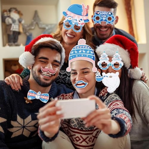 30PCS Snowflake Photo Booth Props - Snowflake Games for Party Supplies, Winter Photo Booth Props, Holiday and Winter Wonderland for Christmas Party Decoration