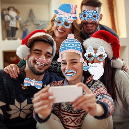 30PCS Snowflake Photo Booth Props - Snowflake Games for Party Supplies, Winter Photo Booth Props, Holiday and Winter Wonderland for Christmas Party Decoration