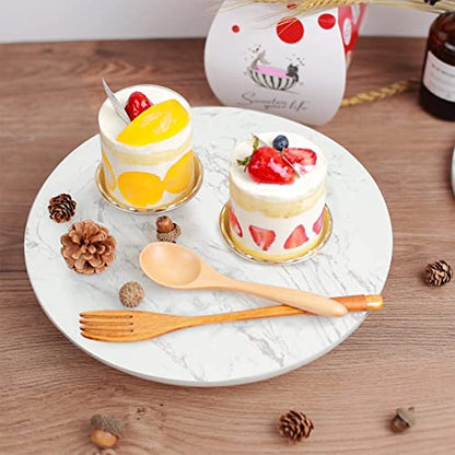 DEAYOU Marble Lazy Susan, Natural Marble Round Tray Turntable Cake Stand, 12" Lazy Susan Cheese Board with Silent Rotating for Serving, Table Display, Cupcake, White, Revolving Cake Leveler Spinner