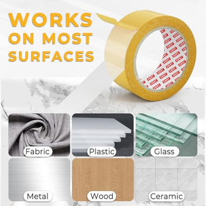 SWRT Double Sided Fabric Tape 1" x 33FT – Heavy Duty, Clear, No Residue, Strong Adhesion for Carpet, Crafts, Clothing, Outdoor & Indoor Use