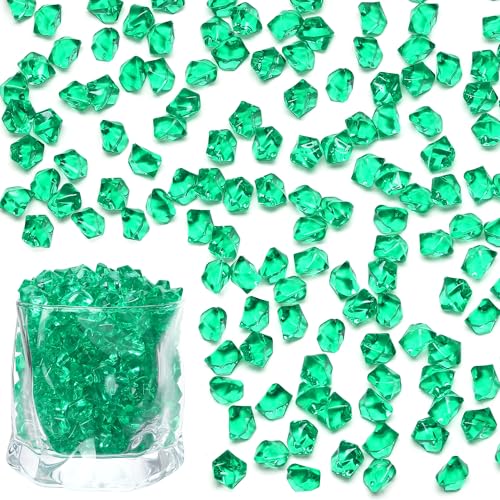 LAIDANLA 500PCS Dark Green Acrylic Gems Vase Fillers Green Fake Ice Cubes Plastic Diamonds Fake Crushed Rocks for Centerpiece DIY Party Table Scatter Prop Wedding Decoration Accessories - color: Dark Green
