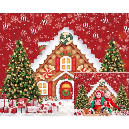 Christmas Backdrop - Winter Merry Christmas Photo Backdrop 10x8ft Gingerbread House Xmas Tree Gift Background Party Decor Prop - color: NKY05219