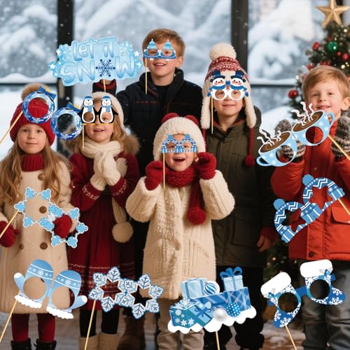 Winter Wonderland Photo Booth Props - Winter Wonderland Party Favors Winter Party Decorations Snowman Photo Booth Props for Christmas Holiday Baby Shower Birthday Supplies