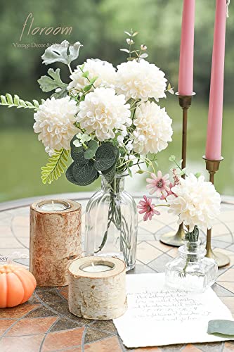 Floroom Artificial Dahlia Flowers 25pcs Real Looking Cream Foam Fake Roses with Stems for DIY Wedding Bouquets Bridal Shower Centerpieces Floral Arrangements Party Tables Home Decoration - color: Cream
