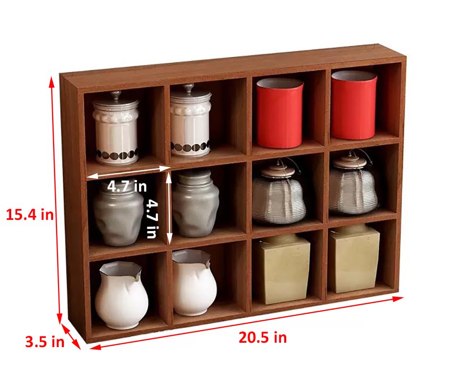 Shadow Box Display Shelf, Wall Mounted Wooden Hanging Display Shelf Floating Shelf Perfect for Little Figurines, Multi-Slot Wall Collection Freestanding Farmhouse Decor Display Case (Brown, 12 Slot) - size: 12 Slot
