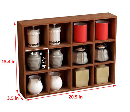 Shadow Box Display Shelf, Wall Mounted Wooden Hanging Display Shelf Floating Shelf Perfect for Little Figurines, Multi-Slot Wall Collection Freestanding Farmhouse Decor Display Case (Brown, 12 Slot) - size: 12 Slot