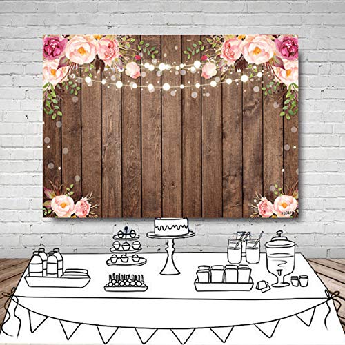 Sensfun 8x6ft Rustic Wood Floral Backdrop for Baby Shower Newborn Studio Picture Photography Retro Wooden Floor Pink Flower Wall Background Wedding Bridal Shower Birthday Party Photoshoot Booth Banner - size: 8X6ft