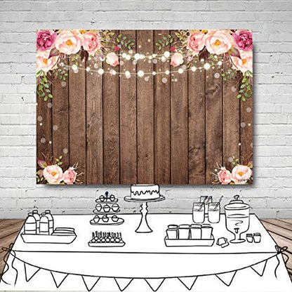Sensfun 5x3ft Rustic Wood Floral Backdrop for Baby Shower Newborn Studio Picture Photography Retro Wooden Floor Pink Flower Wall Background Wedding Bridal Shower Birthday Party Photoshoot Booth Banner - size: 5X3ft