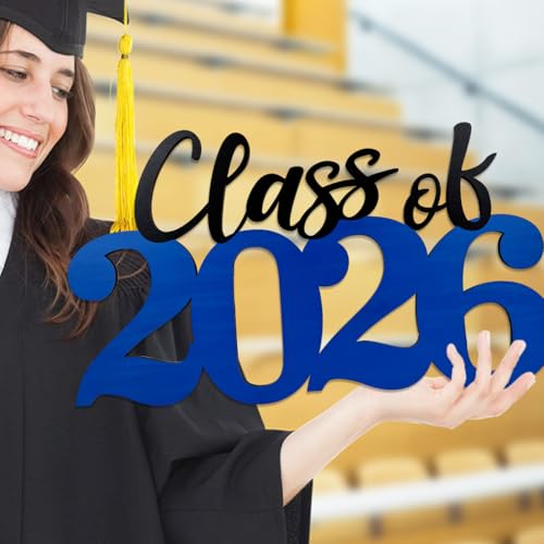 Class of 2026 Wooden Sign Blue Graduation Party Decorations 2026 Graduation Photo Booth Prop for Senior Gradua Party - color: Blue