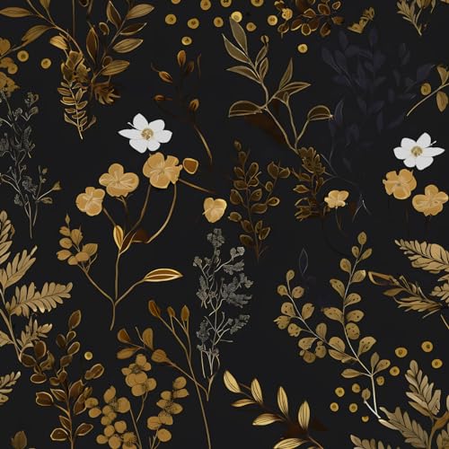 Black Floral Wallpaper Peel and Stick Wallpaper Leaf Wallpapers Gold Leaf Contact Paper for Cabinets Waterproof Self Adhesive Wall Paper for Kitchen Countertop Wall 17.5" x 393" - color: Black, size: 17.5" x 393"