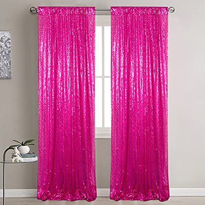 Partisout Sequin Backdrop Curtain 2pcs 2ftx7ft Hot Pink Sequence Background Party Sparkle 84inches Long Fuchsia Glitter Curtains 7FT Wedding Photo Fabric Backdrops - color: Hot Pink, size: 2ftx7ftx2pcs