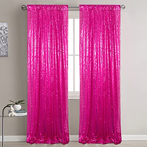 Partisout Sequin Backdrop Curtain 2pcs 2ftx7ft Hot Pink Sequence Background Party Sparkle 84inches Long Fuchsia Glitter Curtains 7FT Wedding Photo Fabric Backdrops - color: Hot Pink, size: 2ftx7ftx2pcs