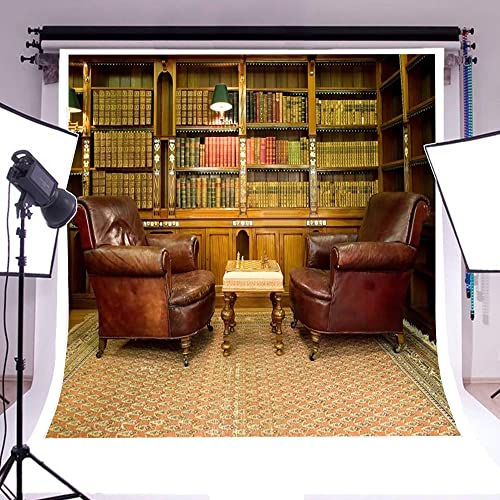 AOFOTO 10x10ft Vintage Luxury Study Bookshelf Backdrop Photography Home Office Two Sofa Business Conversation Room Bookcase Retro Style Shelves Bookrack Background for Videos YouTube Photos Prop Vinyl - size: 10x10ft