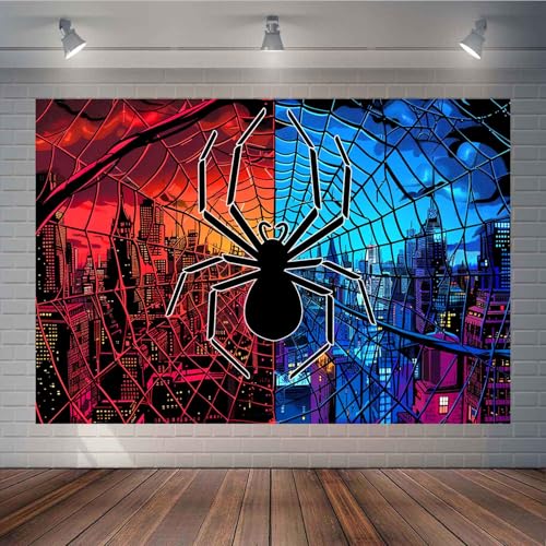 Spider Web Party Background Spider Blue Red City Photography Backdrop for Children's Boys Birthday Photography Background Baby Shower Decoration Banner TAYBDJ1827 - size: Customsize
