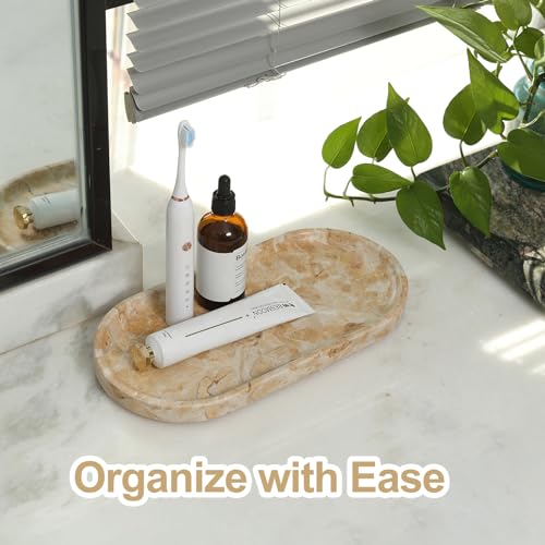 Koville Egypt Natural Marble Tray, 12"x6" Vanity Decorative Tray for Countertop Organizer, Catchall Tray for Perfume, Candles, Jewelry Dish - color: Gold Marble-pearlly Yellow, size: 12" x 6" x 0.8"