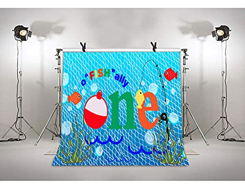 Gone Fishing 1st Birthday Party Customized Photography Backdrop, 8x8FT, O Fish Ally Blue Fishing Nets Bubbles Background, Photo Booth Studio Props BJYYLU358 - size: vinyl-8x8ft