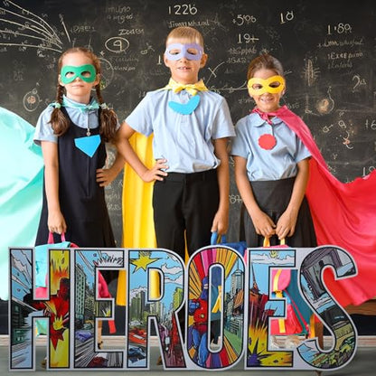 Bucherry 7.7ft Heroes Comic Letter Cardboard Cutout Stand up Life Size Hero Themed Party Decoration Backdrop Photo Props Stand up for Theme Activities Supply - size: 7.7ft, style: Heroes Comic Letter