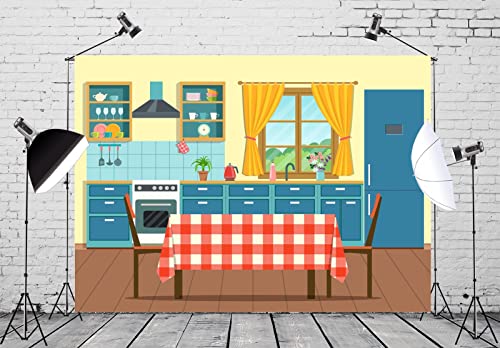 BELECO 9x6ft Fabric Kitchen Backdrops for Photography Kids Cartoon Kitchen Background for Baking Cooking Party Decorations Birthday Banner Baby Children Portrait Photoshoot Studio Booth Props - size: 9x6FT