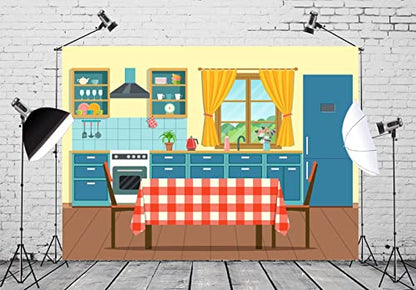 BELECO 9x6ft Fabric Kitchen Backdrops for Photography Kids Cartoon Kitchen Background for Baking Cooking Party Decorations Birthday Banner Baby Children Portrait Photoshoot Studio Booth Props - size: 9x6FT