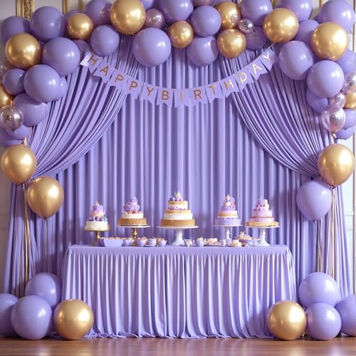 Lavender Backdrop Curtains 4 Panels - Wrinkle-Free Polyester Photography Drapes for Baby Shower & Party Background Backdrop Stand - 16 X10FT - color: Lavender, size: W4' x H10'(4 panels)