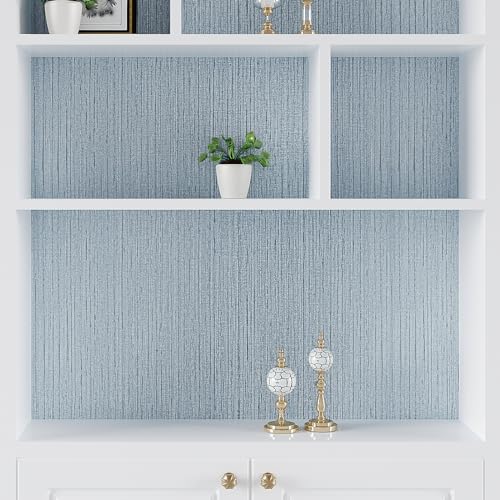 VEELIKE Soft Blue Grasscloth Wallpaper Textured Blue Peel and Stick Wallpaper 15.7''x354'' Removable Blue Linen Woven Wall Paper Self Adhesive Fabric Contact Paper for Bedroom Living Room Walls Shelf - color: Soft Blue, size: 15.7" x 354"