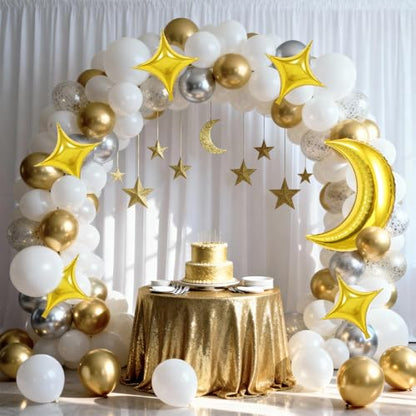 Biapian Moon and Star Balloons, 36 Inch Large Metallic Gold Moon Balloon & 18 Inch Star Foil Balloons for Ramadan Eid Baby Shower Christmas Anniversary Engagement Wedding Birthday Party Decorations - style: Moon Star