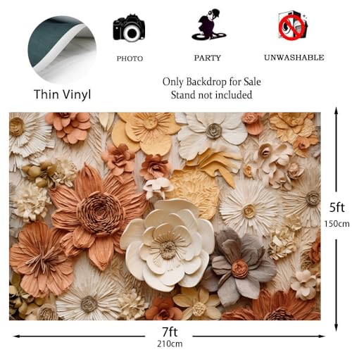 Earthy Colors and Brown Paper Flowers Backdrop Boho Wall Texture Photography Background for Portrait Home Decoration Banner (7x5ft) - size: 7x5ft
