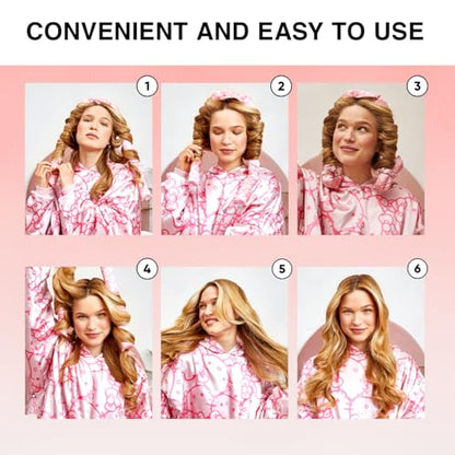 Hello Kitty x Kitsch XL Satin Heatless Curling Set- Heatless Hair Curler To Sleep In for Frizz-Free & Soft Curls, Comes with Bow Shape Design Hair Claw and Satin Scrunchies, Gifts for Women, 4pc Set - color: Pink Kitty Faces