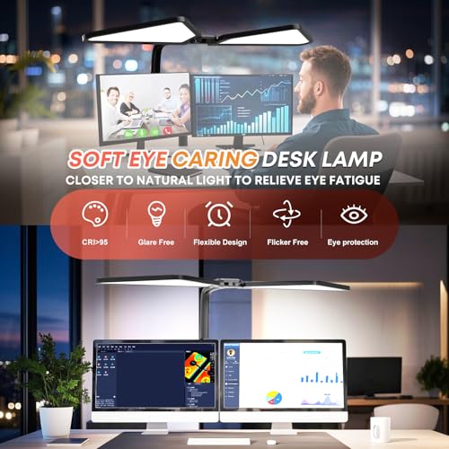 AILBTON Ultra-Large Gooseneck Desk Lamp with Clamp| Dual-Source Super Bright LED Study Light with Flexible Arms, 5 Brightness & 4 Color Modes for Home Office/Reading - style: Fan-shaped Table Lamp