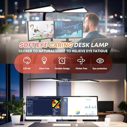 AILBTON Ultra-Large Gooseneck Desk Lamp with Clamp| Dual-Source Super Bright LED Study Light with Flexible Arms, 5 Brightness & 4 Color Modes for Home Office/Reading - style: Fan-shaped Table Lamp