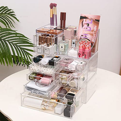 Cq acrylic 3 Pack Clear Make up Organizer Countertop,Stackable 9 Drawers Makeup Storage,Cute Vanity Organizers for dresser Hair Clip,Jewelry,Beauty Product Desk and Bathroom Organizers and Storage - size: 9 Drawers
