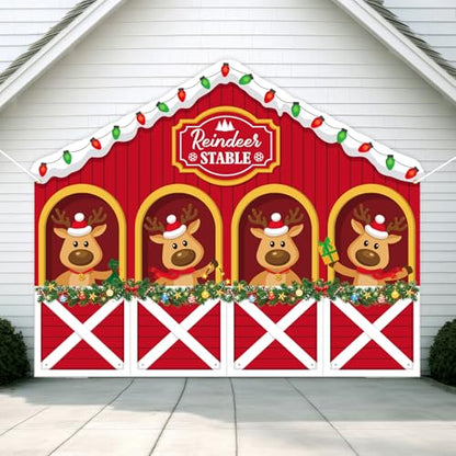 Panelee 8 x 6.5ft Christmas Reindeer Backdrop Decoration Reindeer Stable Backdrop Banner Xmas Elk Photo Background for Home Winter Holiday Party Decor Indoor Outdoor Photo Props Supply - style: Modern