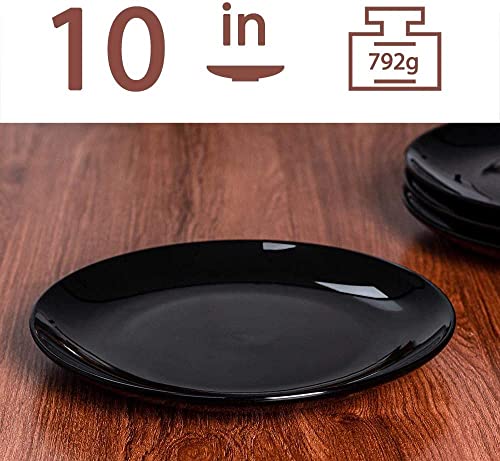 DELLING 10 Inch Black Dinner Plates Set of 6, Porcelain Round Plates - Microwave, Dishwasher & Oven Safe - Chip Resistant Dark Ceramic Plates for Family Dining, Entertaining, Food Photography - color: Black, size: 10 inch