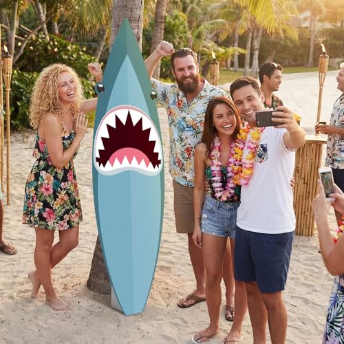 Yalikop 6 Ft Shark Surfboard Cardboard Cutout Stand Up Photo Prop - Summer Ocean Birthday Decorations Standee Shark Foam Board for Garden Yard Sign Decor Under The Sea Party Photography Background - style: Shark