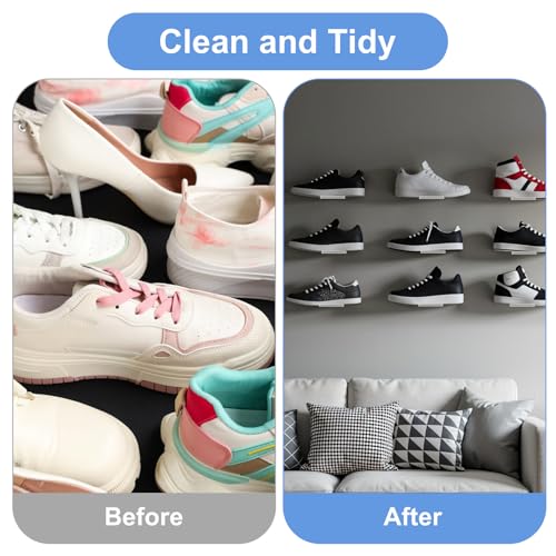 12 Pieces Floating Shoe Racks, 9 X 3 Inch Clear Acrylic Floating Shoe Display Shelves with Screws and Anchors, for Wall, Great for Bedroom, Gaming Room, Sneaker Collection