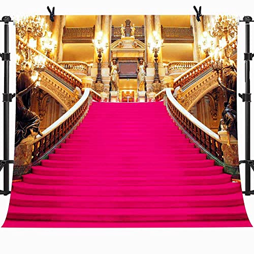 Red Carpet Gold Hall Backdrop, 10x10ft Paris Opera Theatre Photography Backdrop, Golden Palace Gorgeous European Hall Backdrop Decorations Photography Props BJXTGU89, Pink - color: Pink, size: 10x10ft