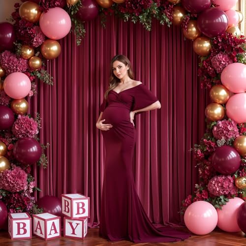 Burgundy Backdrop Curtains 4 Panels - Wrinkle-Free Polyester Photography Drapes for Baby Shower & Birthday Party - 16 X10FT - color: Burgundy, size: W4' x H10'(4 panels)