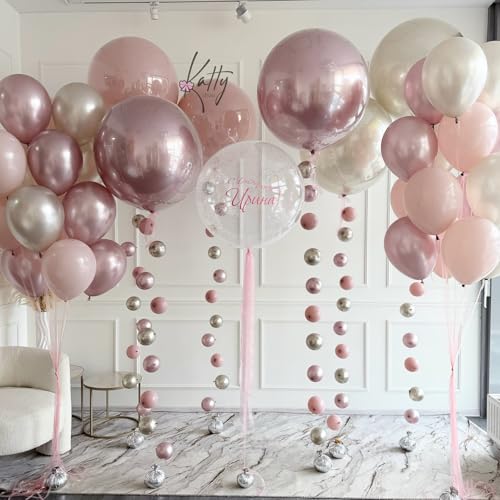 White Pink Gold Balloons Set, 12 Inch Double Stuffed Pearl White Sand Blush Pale Light Pink Apricot Champagne Gold Helium Balloon for Fairy Birthday Wedding Easter Baby Bridal Shower Party Decorations - color: Pink White