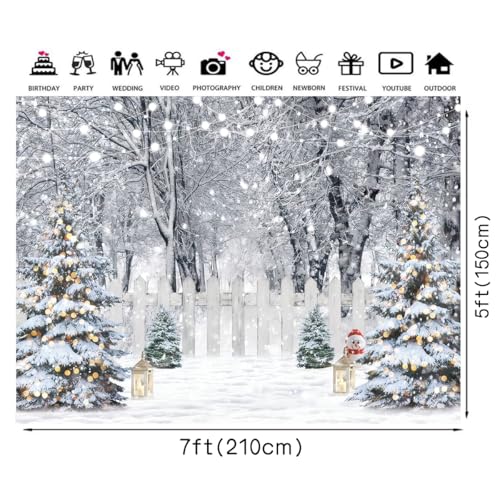 Winter Photography Backdrop Glitter Snowy Forest Pine Tree Background Snow Christmas Xmas Holiday Party Decor Banner Portrait Studio Booth Photobooth Props 7X5ft 115 - size: 7x5ft