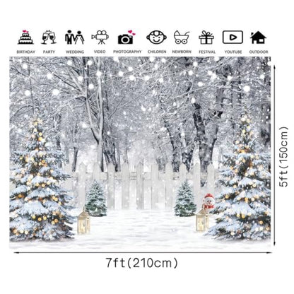 Winter Photography Backdrop Glitter Snowy Forest Pine Tree Background Snow Christmas Xmas Holiday Party Decor Banner Portrait Studio Booth Photobooth Props 7X5ft 115 - size: 7x5ft
