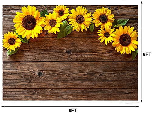 8x6FT Sunflower Brown Wood Backdrops for Photography Rustic Child Baby Shower Birthday Party Background Banner for Picture Photo Studio Photo Booth Decoration 051 - size: 8x6ft